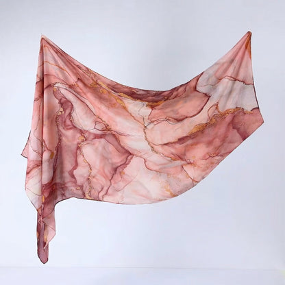 Cross-border silk scarf long strip scarf for women, watercolor breathable sun-protection shawl, summer thin Malaysian headscarf