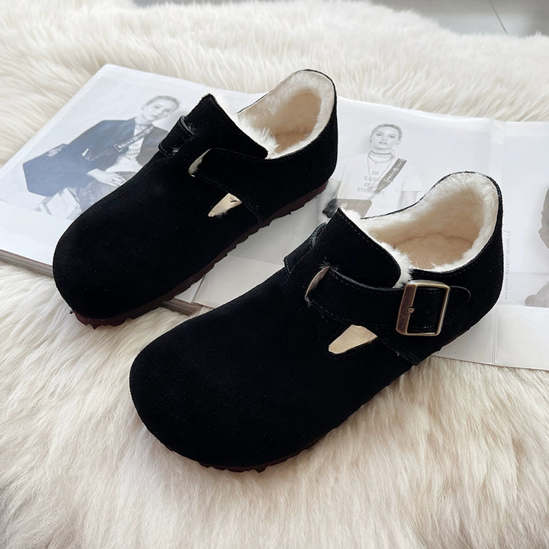 Sheepskin fur integrated Birkenstock shoes female genuine leather cork Boken edamame bean shoes autumn and winter pile platform snow boots