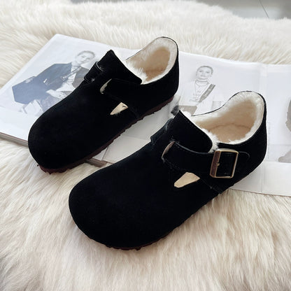 Sheepskin fur integrated Birkenstock shoes female genuine leather cork Boken edamame bean shoes autumn and winter pile platform snow boots