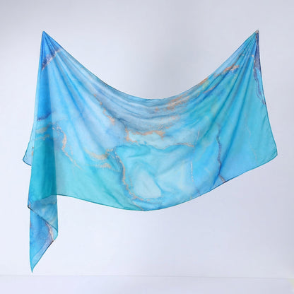 Cross-border silk scarf long strip scarf for women, watercolor breathable sun-protection shawl, summer thin Malaysian headscarf