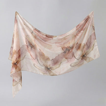 Cross-border silk scarf long strip scarf for women, watercolor breathable sun-protection shawl, summer thin Malaysian headscarf