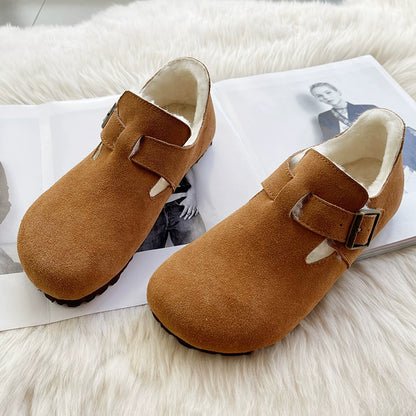 Sheepskin fur integrated Birkenstock shoes female genuine leather cork Boken edamame bean shoes autumn and winter pile platform snow boots
