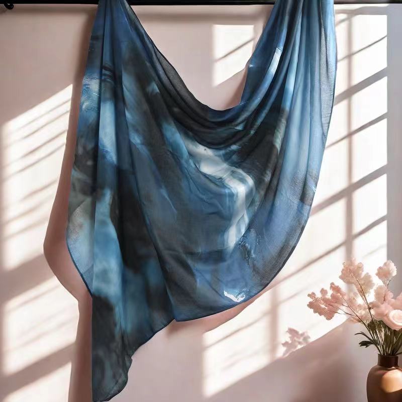 Cross-border hot selling watercolor painting series modal cotton shawl satin print scarf ethnic headscarf women's scarf