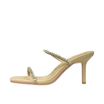 Rhinestone Strap Square Toe Heels