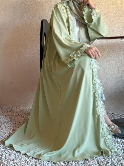AliExpress Middle East Cross Border Green Lace Jacket Skirt Bandana Simple Women's Dress Flower