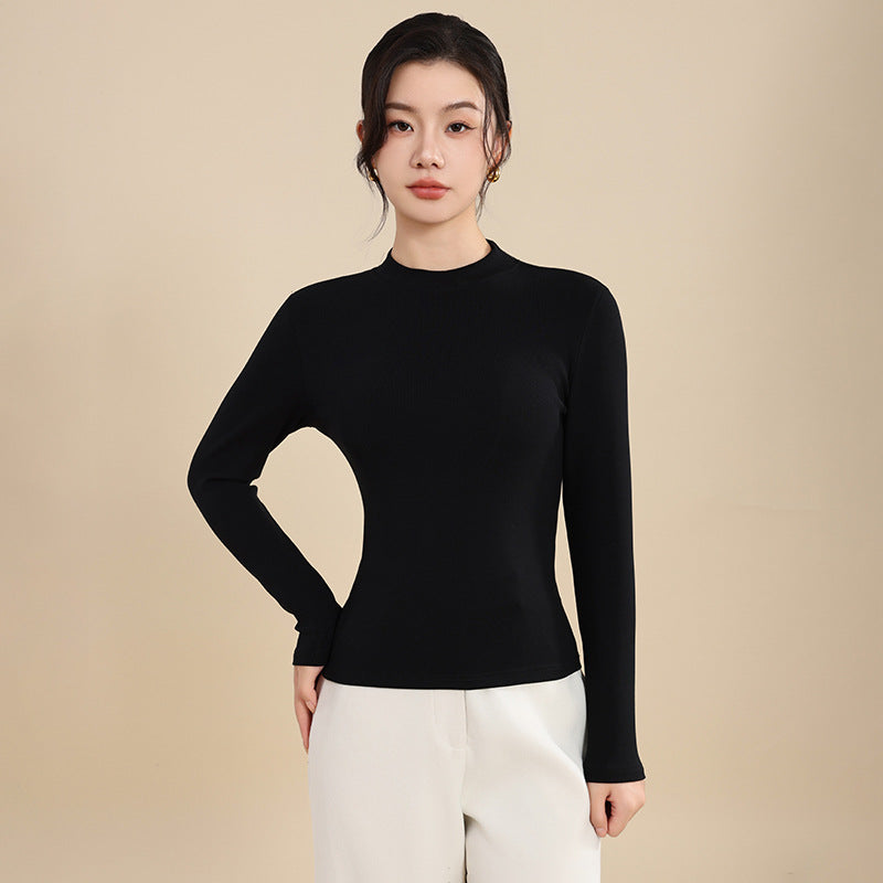 25 years early autumn new cotton thread semi-turtleneck knitted sweater long sleeve women's solid color slim slimming pullover base shirt top
