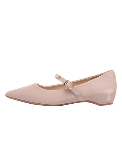 The first series is a fairy-style nude pointed shallow flat single, feminine temperament, with a one-line buckle and a heightened Mary Jane shoe
