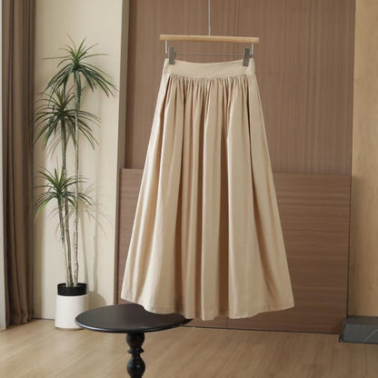 Spring and summer new cotton Korean A-line skirt high-waisted versatile casual fashion waist loose long skirt skirt skirt for women