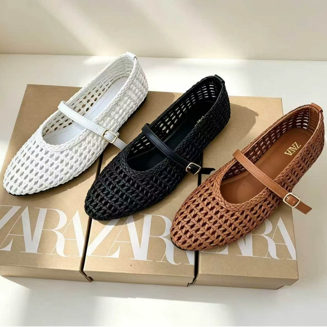 ZR African Round Toe Versatile One-Line Strap Hollow Plus Size Mary Jane Women's Shoes Flat Woven Single Shoes Women's Casual Versatile