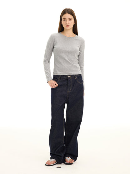 UNF Straight Shoulder Lycra Cotton Skin-friendly Solid Color Stretch Base Top Casual Commuter Crew Neck Long Sleeve Bottom T-Shirt Women's