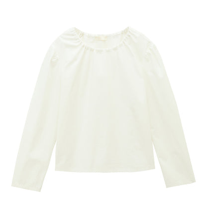 Love and Nancy Guangzhou Thirteen Lines Xia Yuan Innovative Korean Drawstring Drop Shoulder Puff Sleeve Crew Neck Shirt 11065