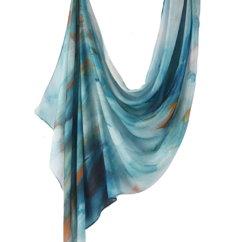 Cross-border hot selling watercolor painting series modal cotton shawl satin print scarf ethnic headscarf women's scarf