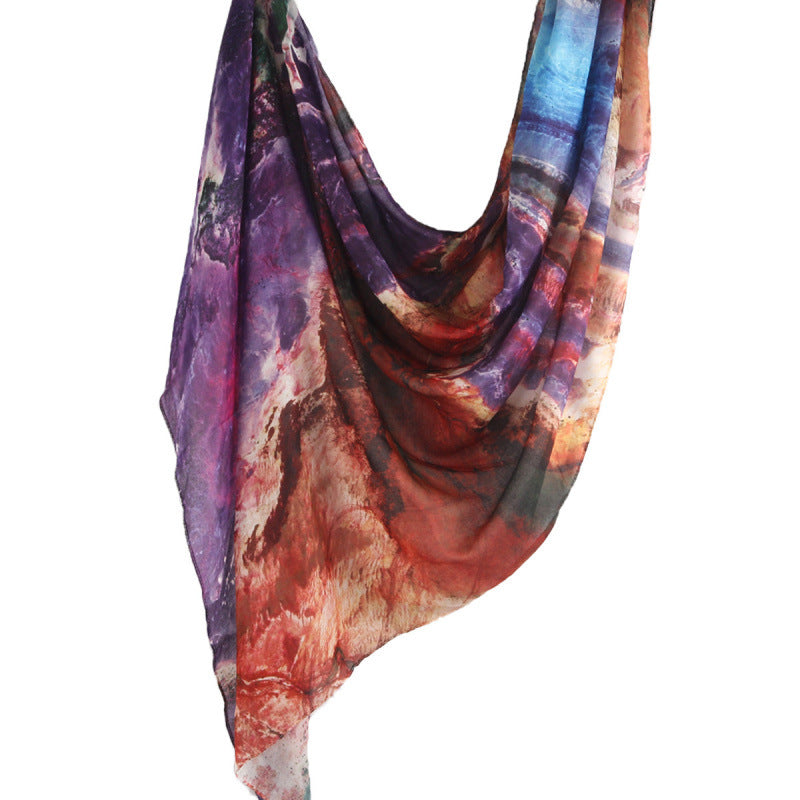 Cross-border hot selling watercolor painting series modal cotton shawl satin print scarf ethnic headscarf women's scarf