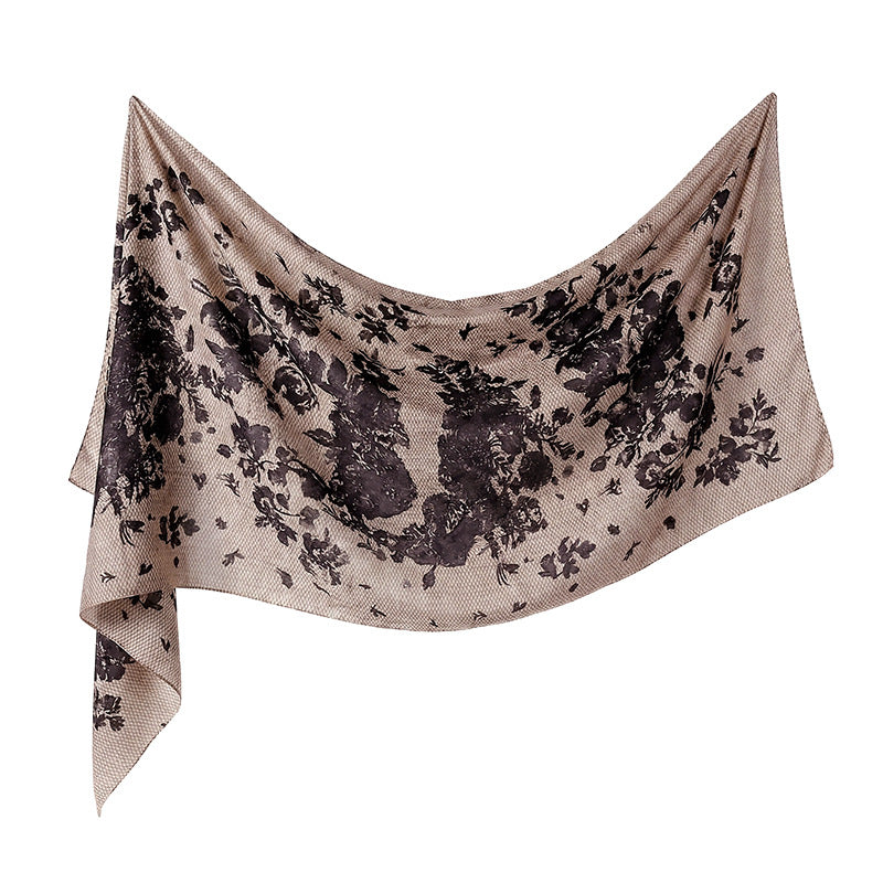 Cross-border silk scarf long strip scarf for women, watercolor breathable sun-protection shawl, summer thin Malaysian headscarf