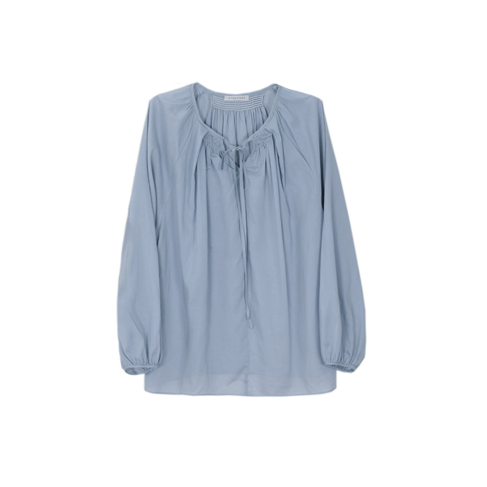 EVERTRUE small shirt women's summer Korean version loose slim long sleeve light Tencel long sleeve top 92177