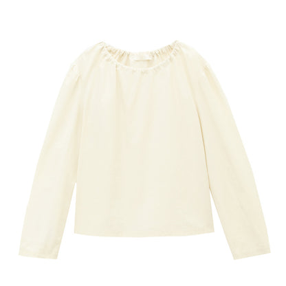 Love and Nancy Guangzhou Thirteen Lines Xia Yuan Innovative Korean Drawstring Drop Shoulder Puff Sleeve Crew Neck Shirt 11065