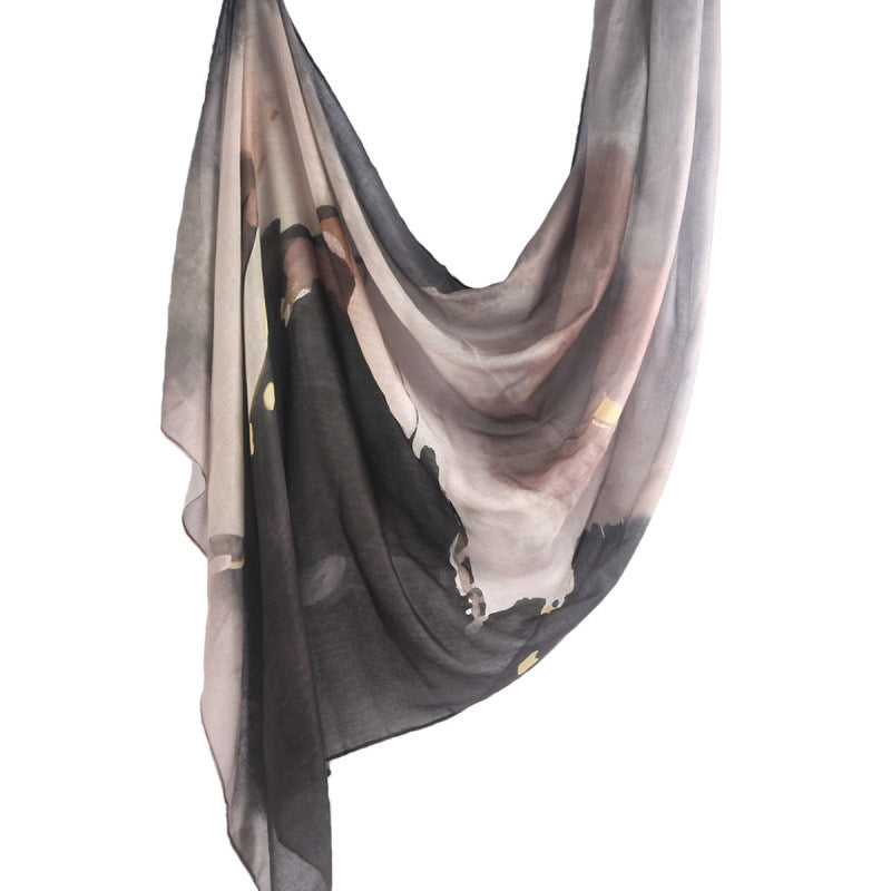 Cross-border hot selling watercolor painting series modal cotton shawl satin print scarf ethnic headscarf women's scarf