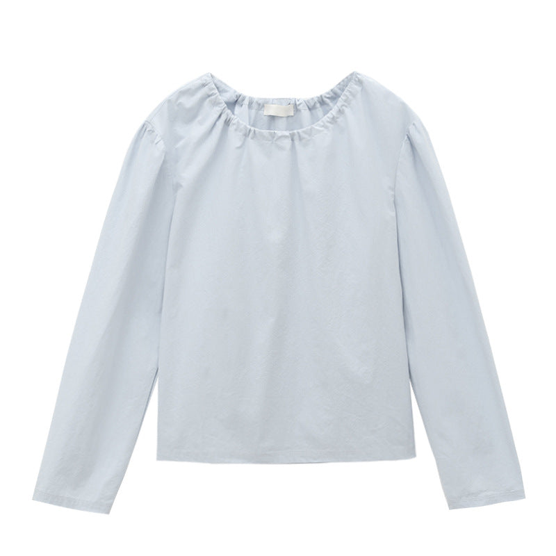 Love and Nancy Guangzhou Thirteen Lines Xia Yuan Innovative Korean Drawstring Drop Shoulder Puff Sleeve Crew Neck Shirt 11065