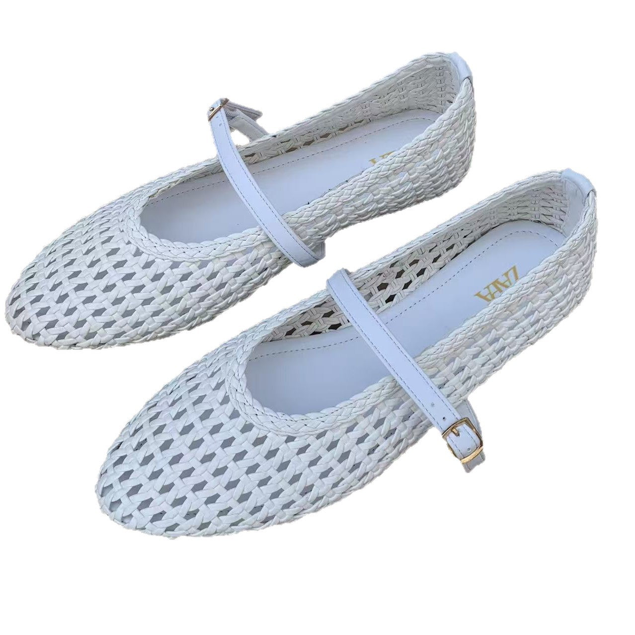 ZR African Round Toe Versatile One-Line Strap Hollow Plus Size Mary Jane Women's Shoes Flat Woven Single Shoes Women's Casual Versatile