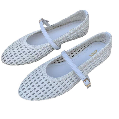 ZR African Round Toe Versatile One-Line Strap Hollow Plus Size Mary Jane Women's Shoes Flat Woven Single Shoes Women's Casual Versatile
