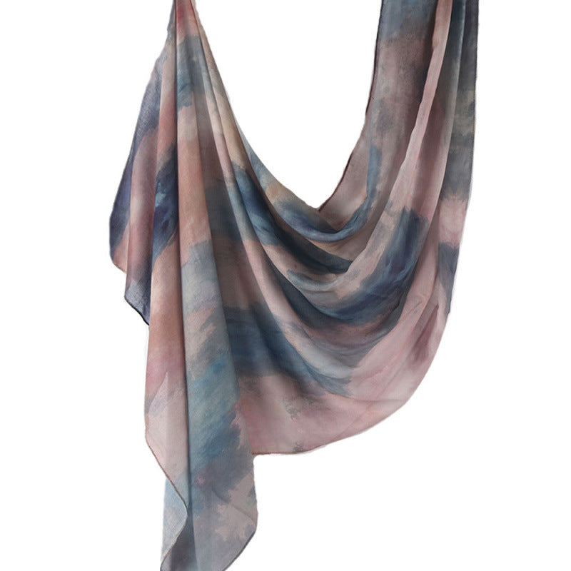 Cross-border hot selling watercolor painting series modal cotton shawl satin print scarf ethnic headscarf women's scarf