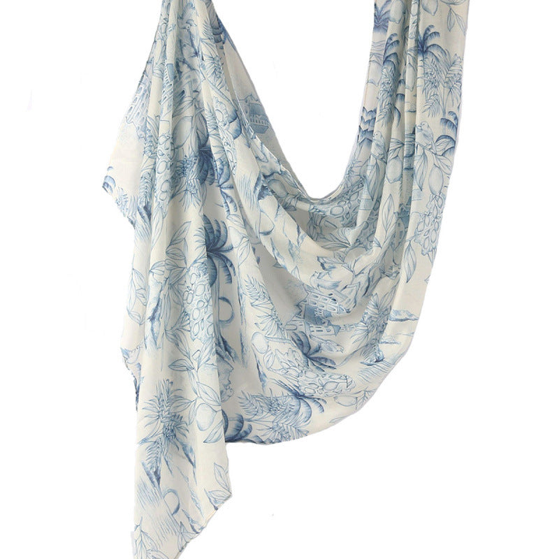 Cross-border hot selling watercolor painting series modal cotton shawl satin print scarf ethnic headscarf women's scarf