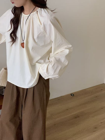 2422 French literary pullover shirt Autumn new shirt loose cotton doll shirt slimming top