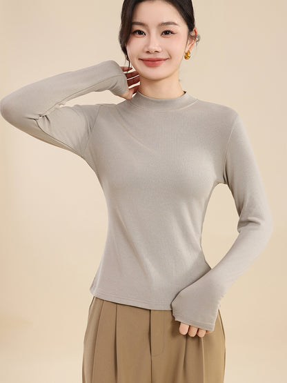 25 years early autumn new cotton thread semi-turtleneck knitted sweater long sleeve women's solid color slim slimming pullover base shirt top