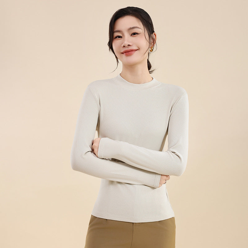 25 years early autumn new cotton thread semi-turtleneck knitted sweater long sleeve women's solid color slim slimming pullover base shirt top