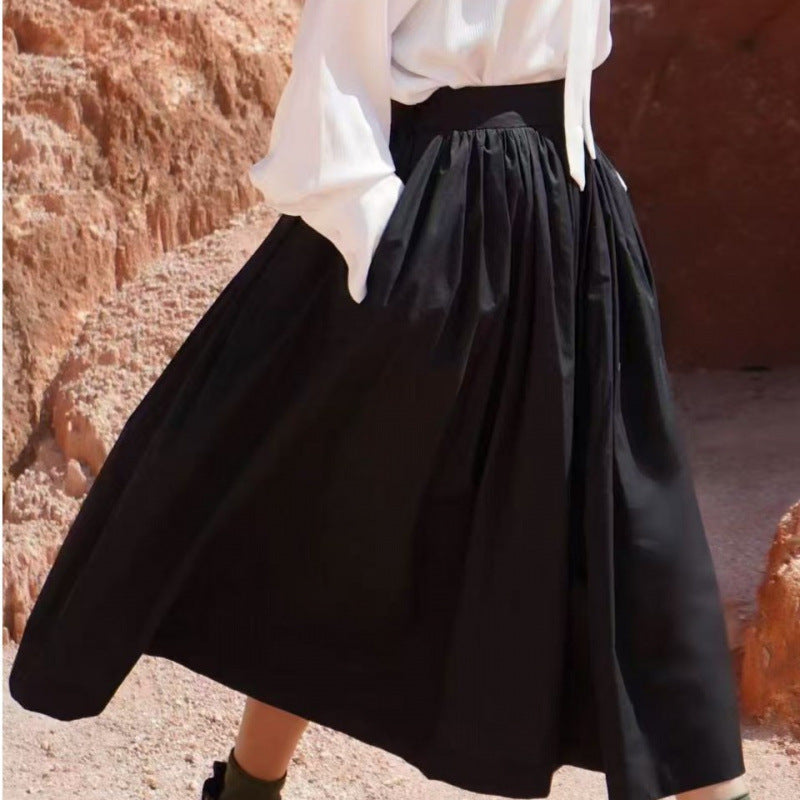 Spring and summer new cotton Korean A-line skirt high-waisted versatile casual fashion waist loose long skirt skirt skirt for women