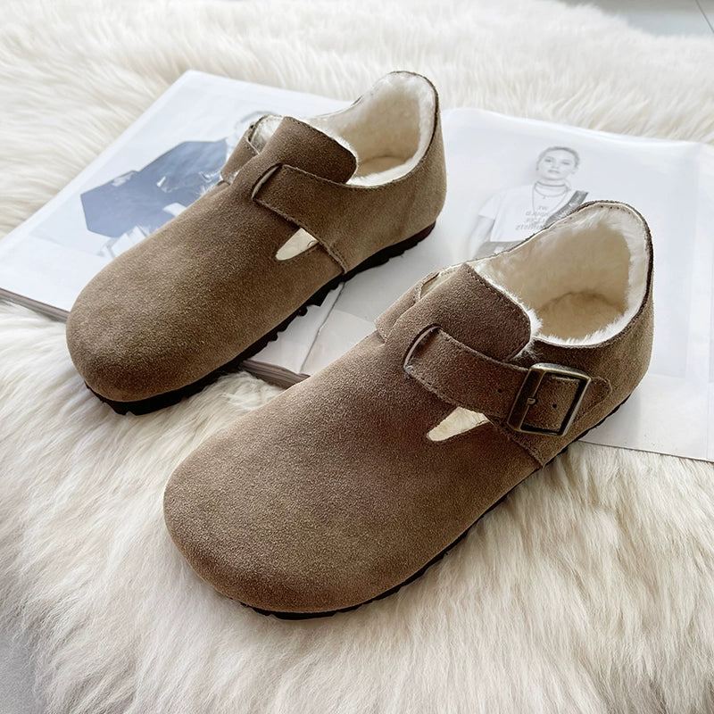 Sheepskin fur integrated Birkenstock shoes female genuine leather cork Boken edamame bean shoes autumn and winter pile platform snow boots