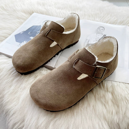 Sheepskin fur integrated Birkenstock shoes female genuine leather cork Boken edamame bean shoes autumn and winter pile platform snow boots