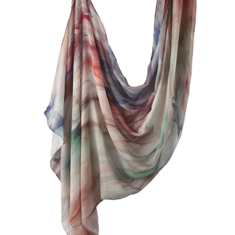 Cross-border hot selling watercolor painting series modal cotton shawl satin print scarf ethnic headscarf women's scarf