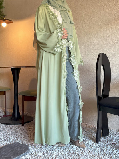 AliExpress Middle East Cross Border Green Lace Jacket Skirt Bandana Simple Women's Dress Flower