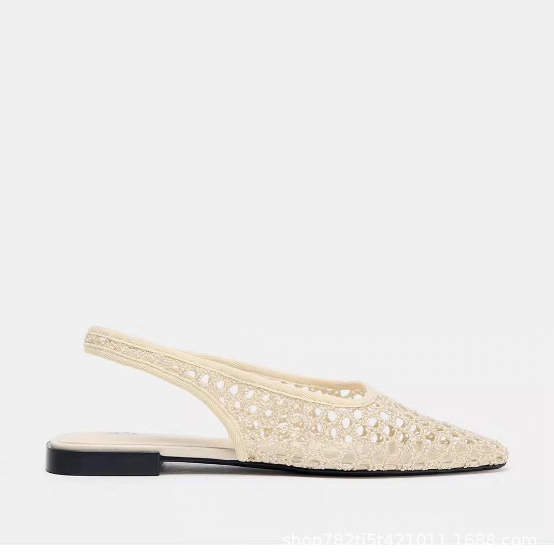 ZA2025 New Mesh Fishnet Toe Sandals Women's Niche Flat Back Hollow Sandals Single Shoes Hollow Fashion