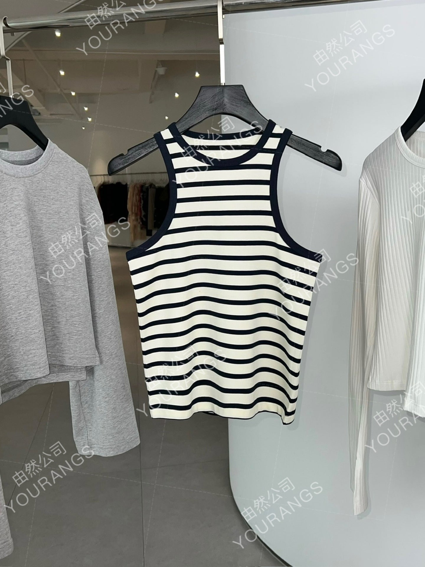 (New Store Benefits) [Loss 55 80] Beautiful and stylish FR combed cotton Japanese sleeve striped T-shirt and vest