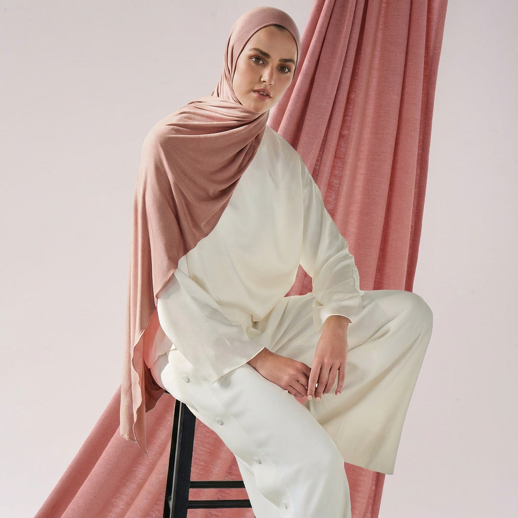 Cross-border hot sale solid color modal large size jersey mercerized cotton women's bag bandana jersey hijab hijab headscarf in stock