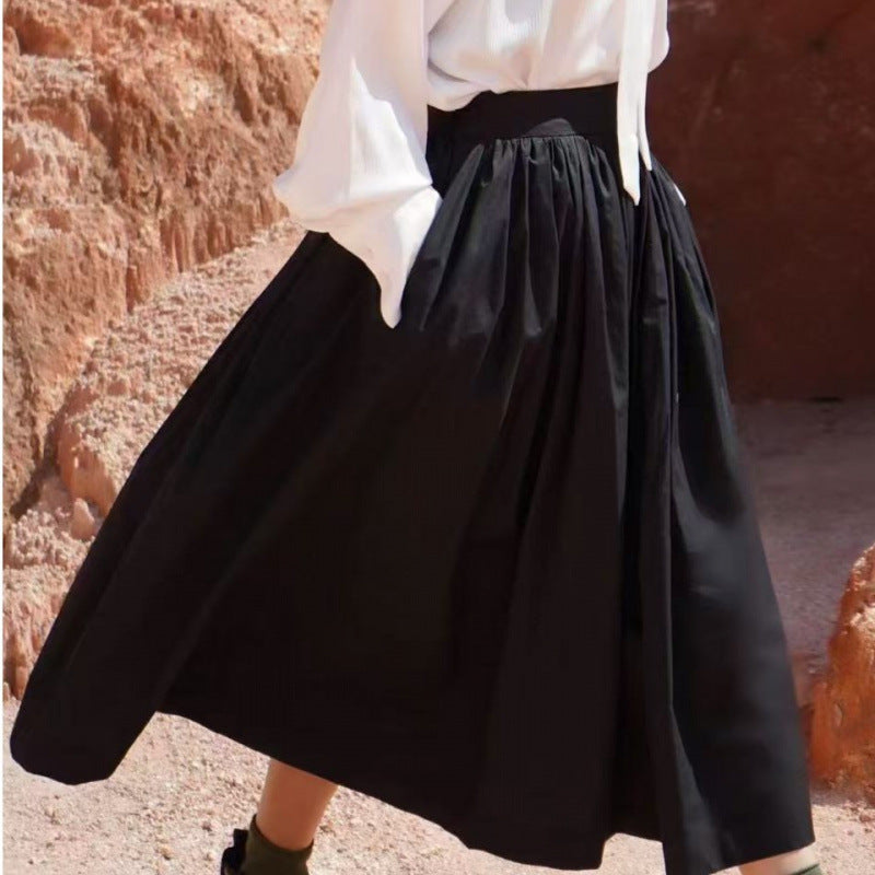 Spring and summer new cotton Korean A-line skirt high-waisted versatile casual fashion waist loose long skirt skirt skirt for women