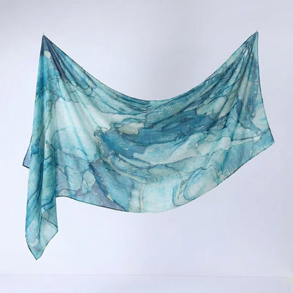 Cross-border silk scarf long strip scarf for women, watercolor breathable sun-protection shawl, summer thin Malaysian headscarf