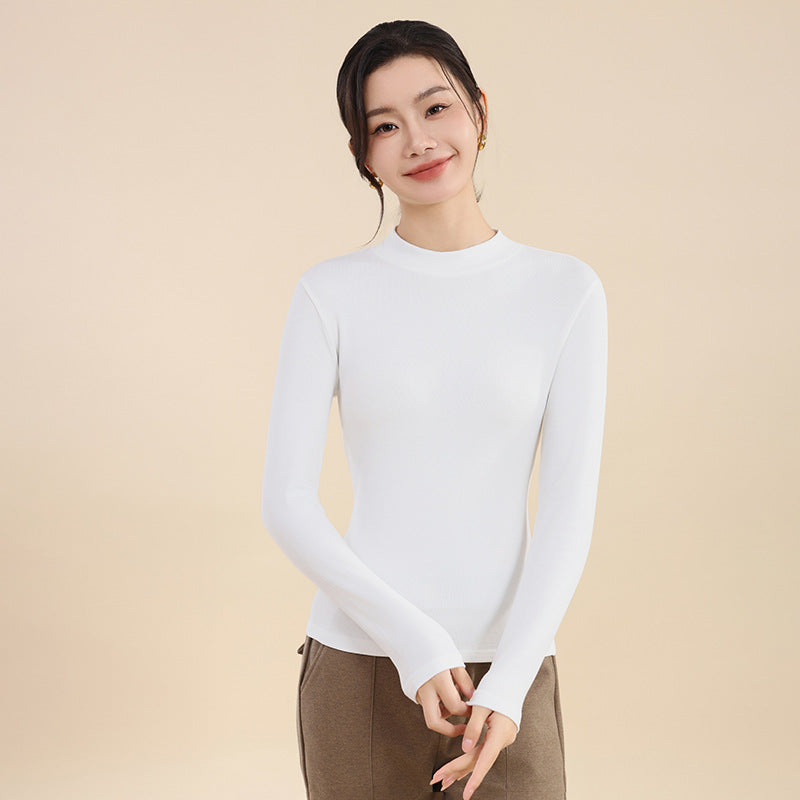 25 years early autumn new cotton thread semi-turtleneck knitted sweater long sleeve women's solid color slim slimming pullover base shirt top