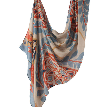 Cross-border hot selling watercolor painting series modal cotton shawl satin print scarf ethnic headscarf women's scarf