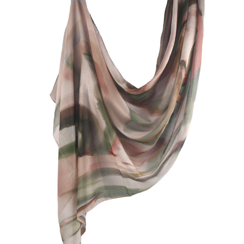 Cross-border hot selling watercolor painting series modal cotton shawl satin print scarf ethnic headscarf women's scarf