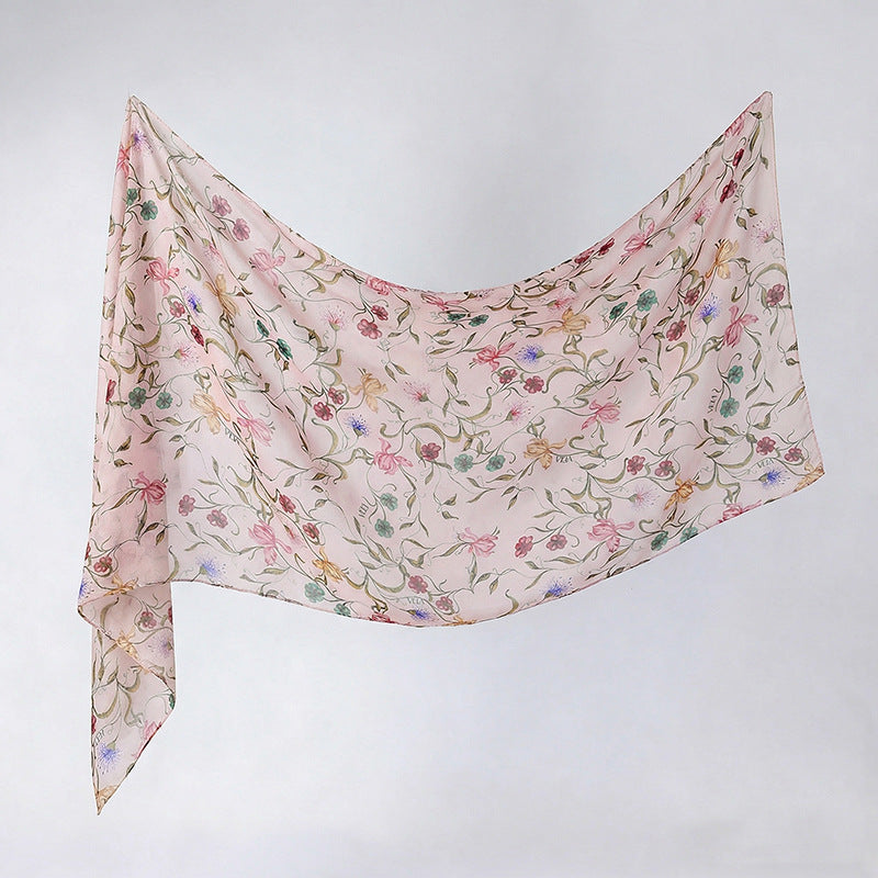 Cross-border silk scarf long strip scarf for women, watercolor breathable sun-protection shawl, summer thin Malaysian headscarf