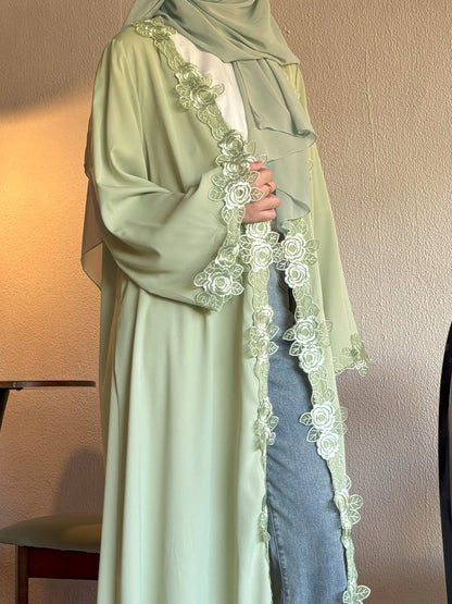 AliExpress Middle East Cross Border Green Lace Jacket Skirt Bandana Simple Women's Dress Flower