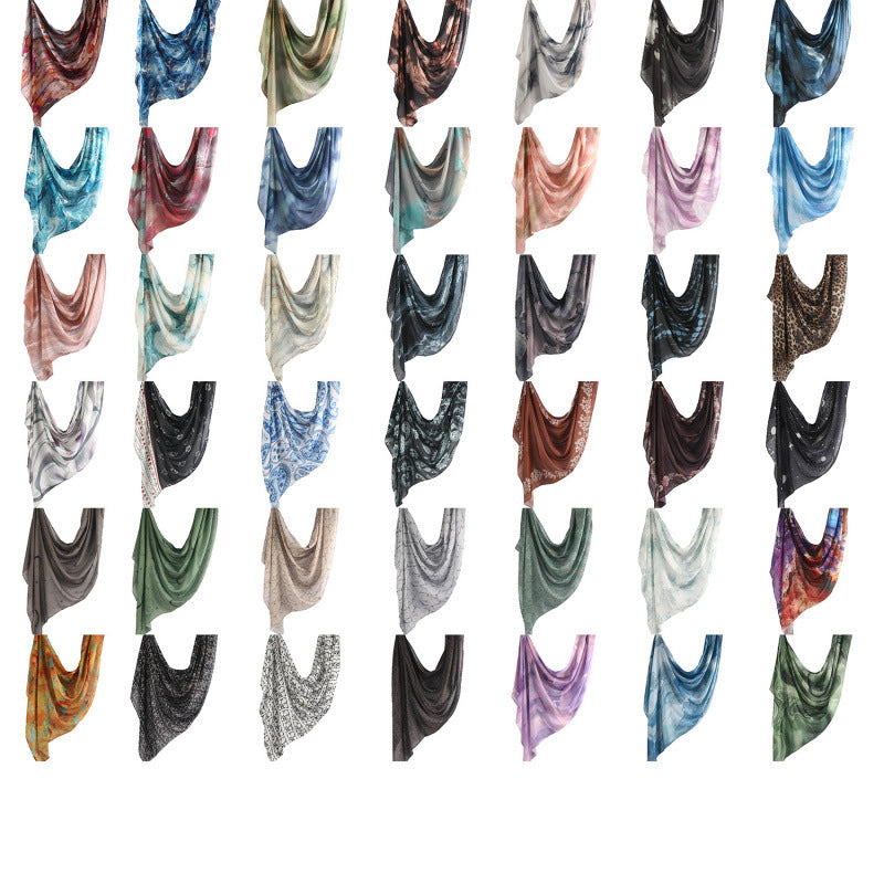 Cross-border hot selling watercolor painting series modal cotton shawl satin print scarf ethnic headscarf women's scarf