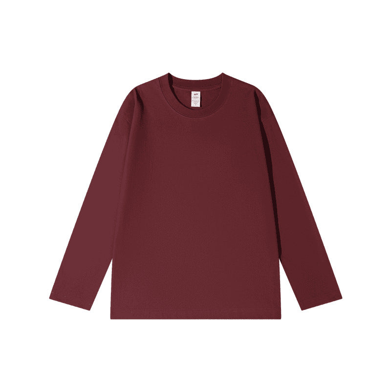 300g cotton long sleeve heavy crew neck solid color T-shirt women's loose versatile base shirt couple men's and women's style