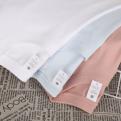 300g cotton long sleeve heavy crew neck solid color T-shirt women's loose versatile base shirt couple men's and women's style