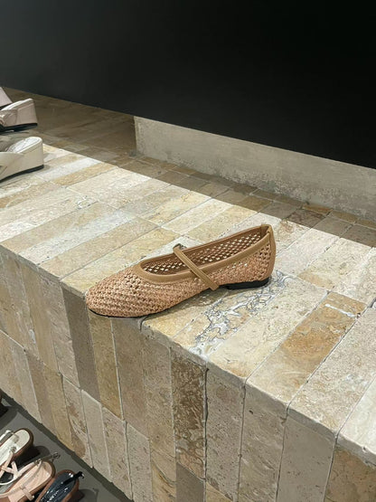 Summer 2025 New Round Toe French Flat Mary Jane Shoes Woven Vintage Single Shallow One Strap Single Shoe