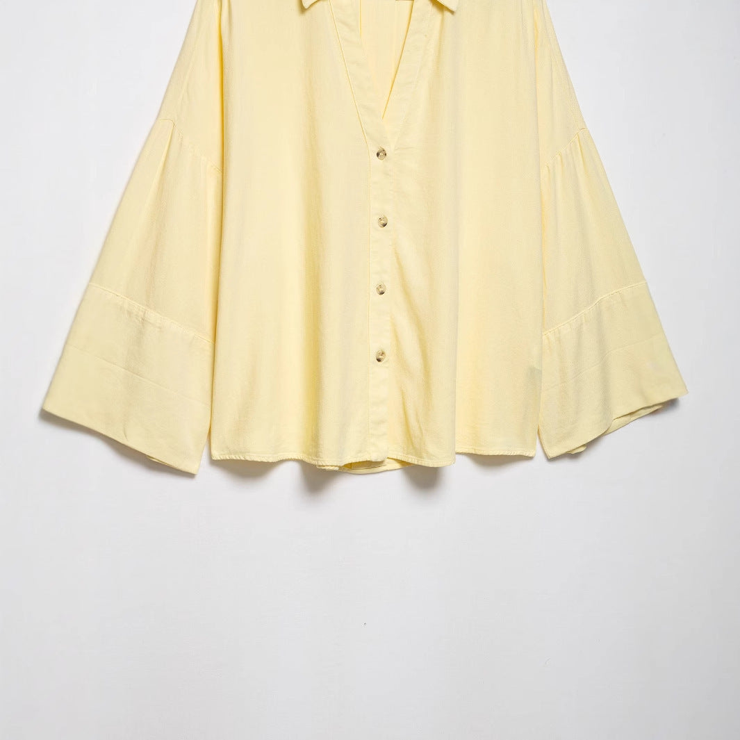 Cross-border wholesale of new women's linen-blend wide-sleeve casual shirts 2340712