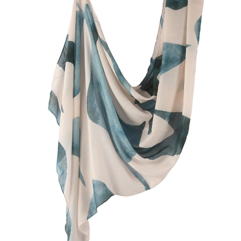 Cross-border hot selling watercolor painting series modal cotton shawl satin print scarf ethnic headscarf women's scarf